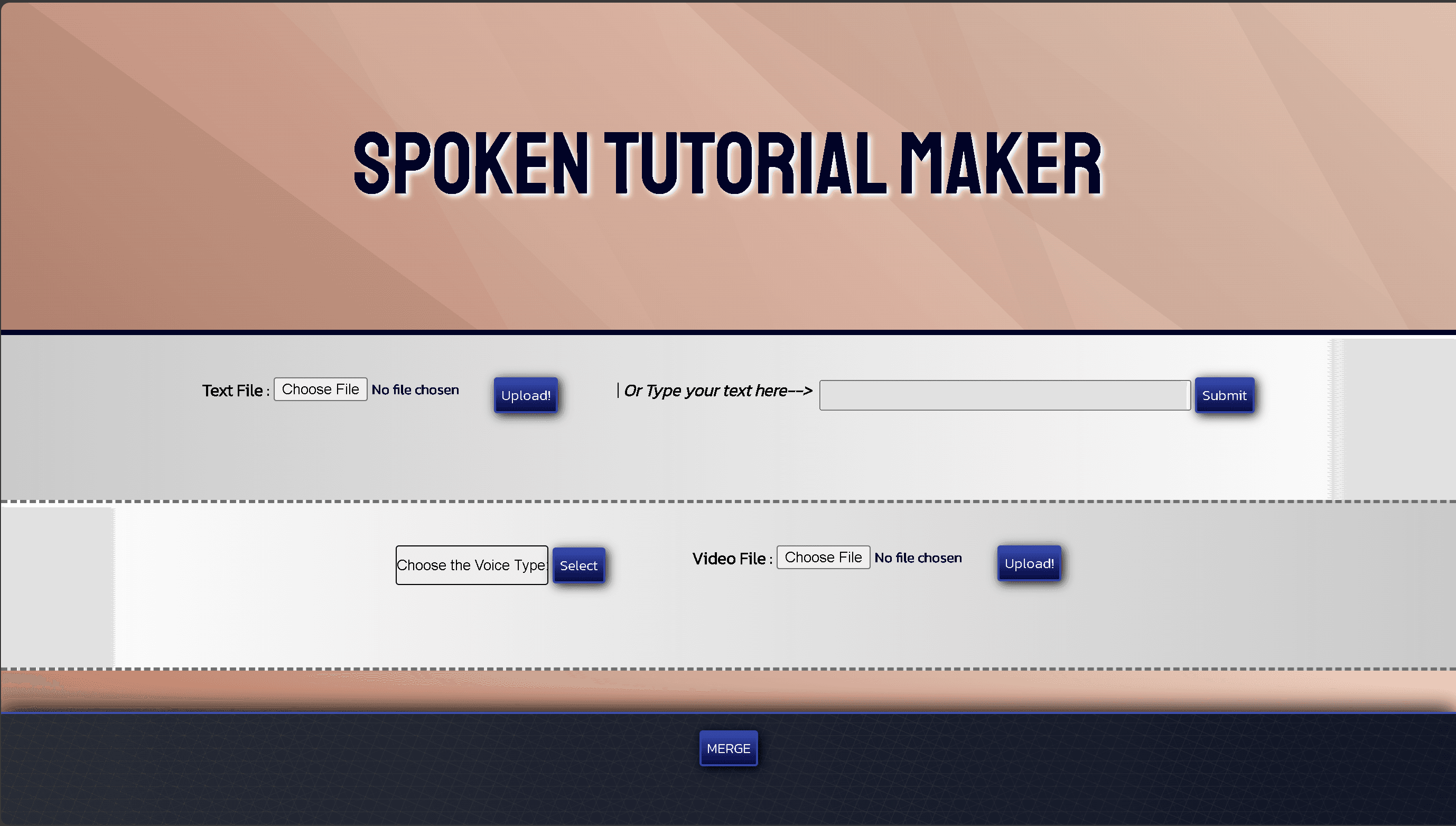 Screenshot of the first page of the Spoken Tutorial Maker.